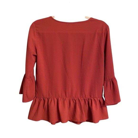 Frank & Oak Button up Blouse-VNeck-Peplum Ruffle Hem/Sleeves-Size Medium - Picture 3 of 12